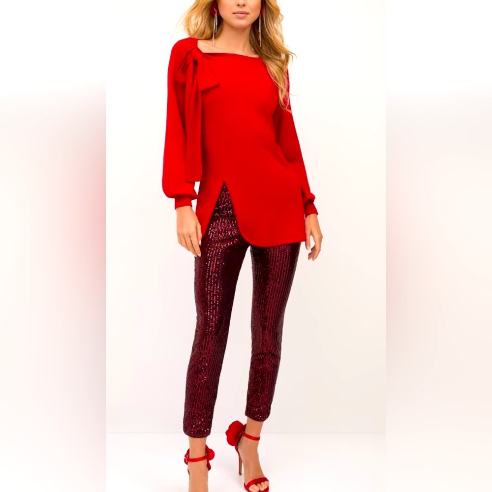 New York and Company size large, high, waisted, red sequence, ankle leggings.